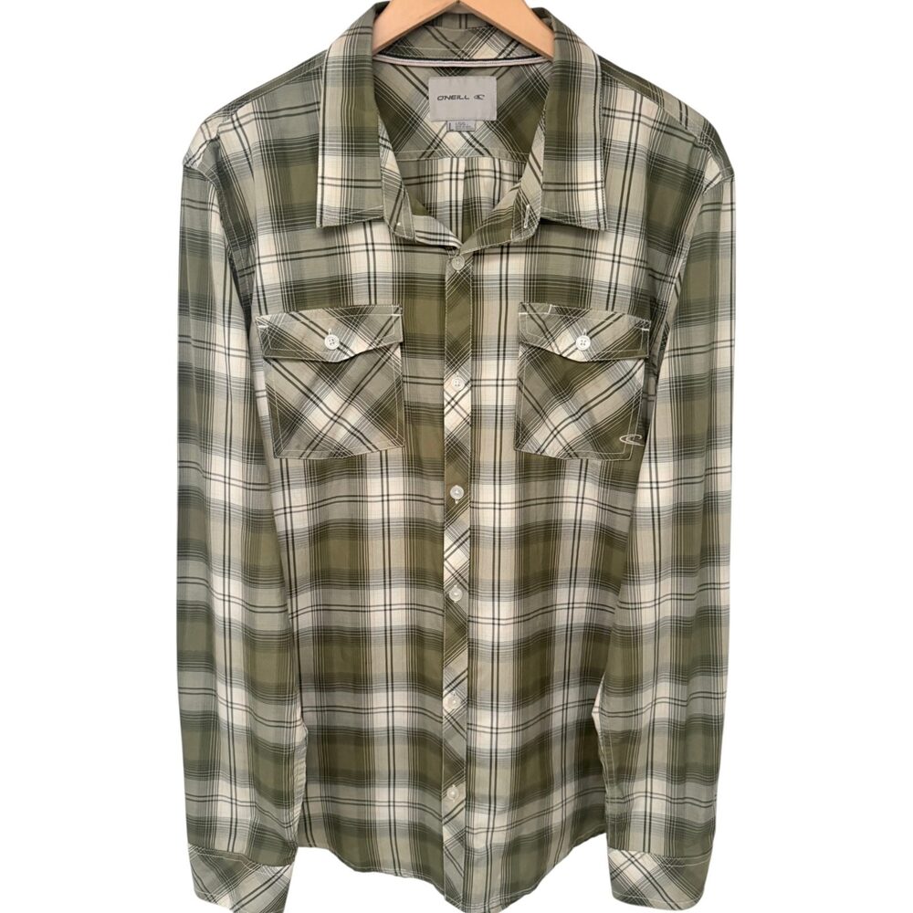 O'Neill Mens First In-Last Out Button-Up L Green Beige